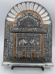 Silver & Copper Metal Embossed Wall Pocket Letter Key Holder Elephants Vintage - Picture 1 of 8