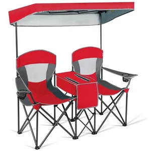 Portable Folding Camping Canopy Chairs w/ Cup Holder Cooler Outdoor Red - Picture 1 of 12