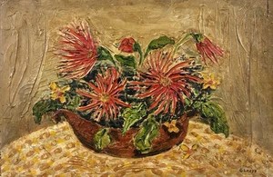 Amerikanisch Mitte 20. Jh., Gladys, Vintage Ölgemälde, Blumenstillleben rote Blumen - Bild 1 von 14