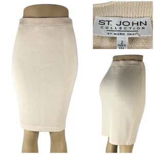 St. John Collection Womens 2 Skirt Knit Pencil In Cream Marie Gray Made In USA - Picture 1 of 13