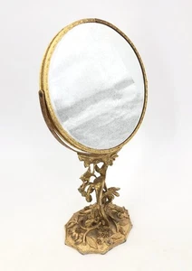 Matson Gold Ormolu Vogel Hartriegel Vintage 2-seitiger Kosmetik Make-up 7" Spiegel USA - Bild 1 von 17