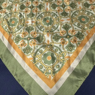 "Bufanda Vintage Retro Mod Geométrica Nudos Irlandeses Cabeza Cabello Años 70 27x27"" ORO VERDE" Foto 1 de 4