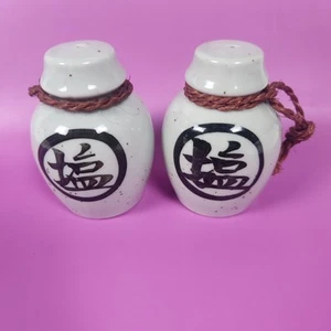 Salt & Pepper Shakers Ceramic Pickling Jar Wisdom & Enlightenment Japanese EUC - Picture 1 of 7