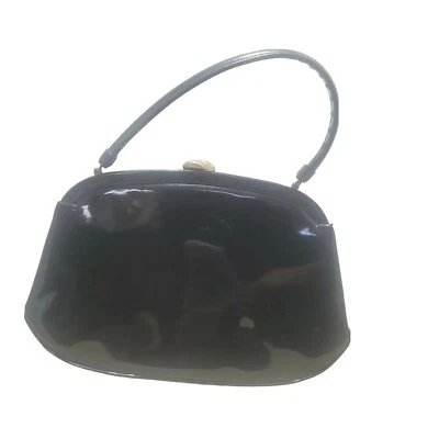Bolso de mano vintage Crown Lewis de charol negro  Foto 1 de 4