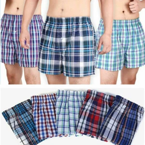 1-12Pack 100%Egyptian Cotton Mens Woven Boxer Shorts Underwear Button Fly S-4XL - Picture 1 of 3