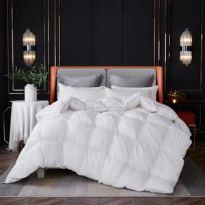 All Season Grey Goose Down Pinch Pleat Comforter 100%Cotton Fluffy Warm Duvet - Picture 1 of 11