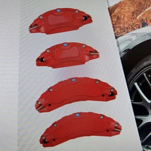 Red Caliper Covers 4 Pk For BMW, Tesla Sports 2017-2023 Aluminum M3 R18 R19 IN. - Picture 1 of 11
