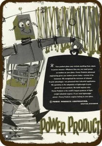 1952 Power Products Robot Grafton Wisconsin DECORATIVE REPLICA METAL SIGN - Picture 1 of 1