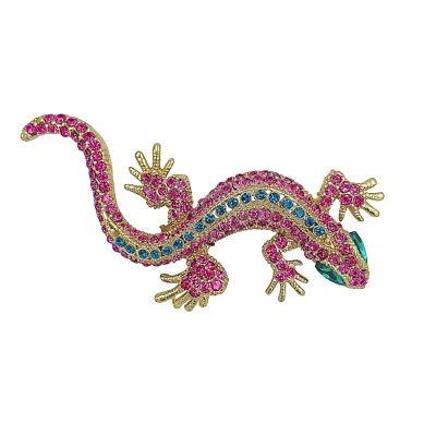 Pin de lagarto tachonado de cristal rosa y azul (2,5 x 1,25 pulgadas) (envío gratuito) Foto 1 de 3