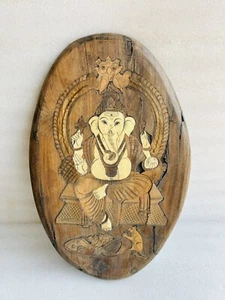 Antique Hindu God Ganesha Panel Old Hand Made Ganesha Wall Hanging Panel - Picture 1 of 4