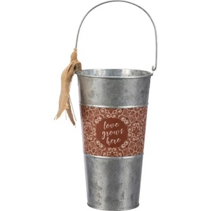 Cubo galvanizado Love Grows Here 9" H - Imagen 1 de 6