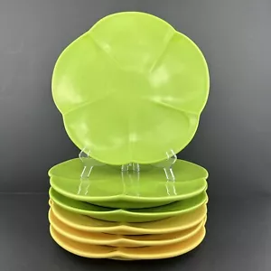 Crate & Barrel PETAL Dinner Plates (6) B. Eigen Flower Shaped Green, Yellow - Picture 1 of 24