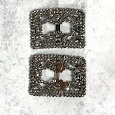 Antique Marcasite Faceted Steel Cut Shoe Buckles Made In France