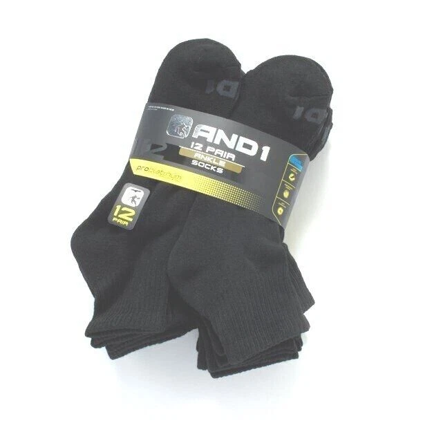 AND1 Proplatinum Ankle Socks - Black, 6-12.5 (Pack of 12 Pairs)