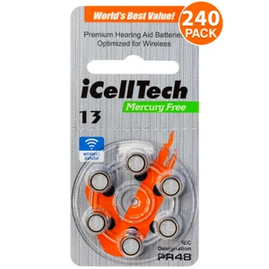 iCellTech Size 13 PR48 Zinc Air 1.45V Hearing Aid Batteries (240 Pack) - Picture 1 of 9