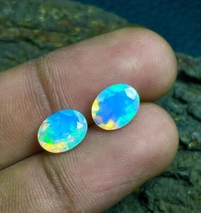 AMAZING ETHIOPIAN OPAL - Lovely White Opal Pair 2 Piece 9x7MM Size Oval Shape - Picture 1 of 5