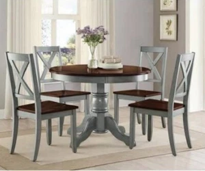 5 Piece Farmhouse Dining Room Furniture Set for 4 Round Kitchen Tables & Chairs - Picture 1 of 8