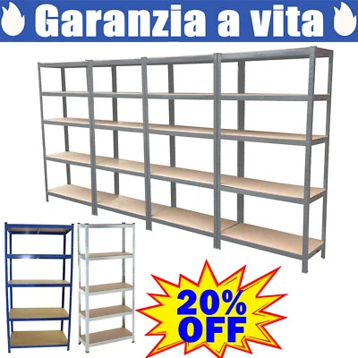 Scaffale 5 Ripiani Mensola Metallo Zincato Garage Carichi Pesanti Argento/Blu - Immagine 1 di 4