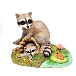 Vintage 1989 Raccoon Family W/ Frog By Andrea Porcelain Figure 8475 Sadek HTF - Picture 1 of 8