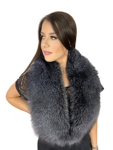 Blue Frost Fox Fur Stole 47" (120cm) Saga Furs Collar Big Fur Scarf - Foto 1 di 5