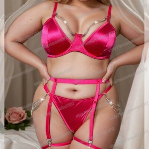 Ladies Plus Size Sexy Lingerie Lace Bra Thong Underwear Set Nightwear Sleepwear - Picture 1 of 33