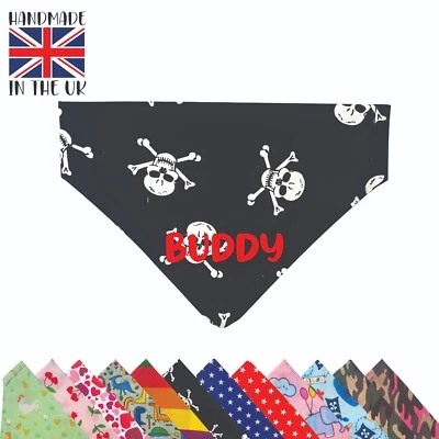 Skulls and Bones Handmade Dog Bandana Personalised Slide on Collar Neckerchief