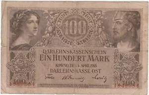 Litauen Deutsche Besetzung 100 Mark Banknote 1918 sehr guter Zustand Pick# - Bild 1 von 2