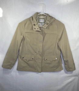 White Stag Women sz XL Beige Hooded Pockets Full Zip Snap Windbreaker Jacket - Picture 1 of 9