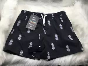 NWT Brisira Black Pineapple Boys Size 3 Toddler Swim Trunks Board Shorts - Picture 1 of 3