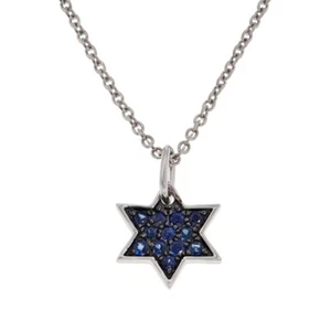 Elegant Star of David, Blue Sapphire, Sterling Silver Necklace, New - Picture 1 of 3