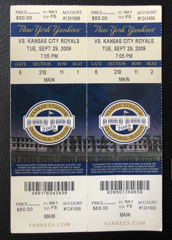 Derek Jeter / Robinson Cano SS/2B Combo 200 Hits NY Yankees Tickets 9/29/2009 Cover