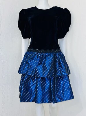 Vestido de fiesta de tul vintage Scott McClintock negro terciopelo cintura caída nivel talla 12P usado en excelente estado Foto 1 de 4