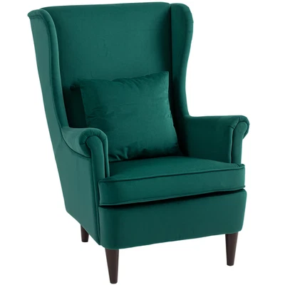 Wingback Chair Green Velvet 75x83x104cm Upholstered Accent Armchair Wide Seat XL - Image 1 of 4