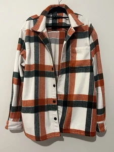 Zara Heavyweight Flannel Shirt Jacket Large Mens Zara Size XL Orange Grey Plaid - Foto 1 di 4