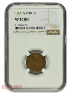 1909-S VDB Lincoln Wheat Cent NGC VF-20 - Picture 1 of 3
