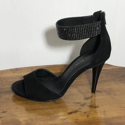 Pelle Moda Stiletto Heels Womens 9 M Black Suede Bling Ankle Strap 4" Shoes New - Image 1 of 4