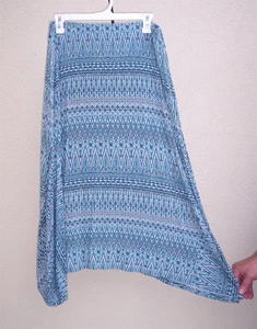 J Jill Azul Blanco Pull On Midi Falda Talla M L Rayón Elástico LTWT Tejido Mordedura de Tiburón - Imagen 1 de 9
