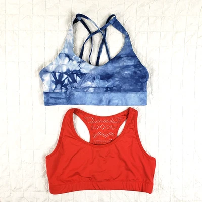 CONJUNTO de 2 ~ Sujetador deportivo ZYIA Active rojo sin forro + azul con almohadillas para mujer talla XL Foto 1 de 4