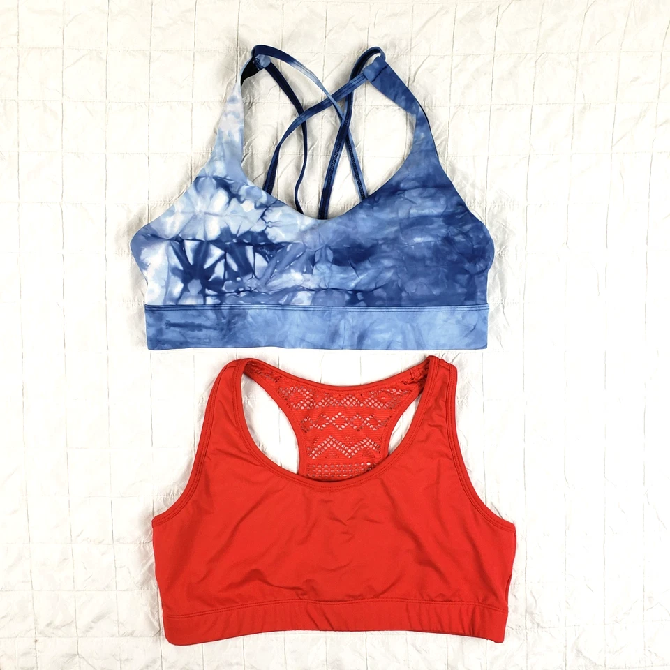 CONJUNTO de 2 ~ Sujetador deportivo ZYIA Active rojo sin forro + azul con almohadillas para mujer talla XL Foto 1 de 4