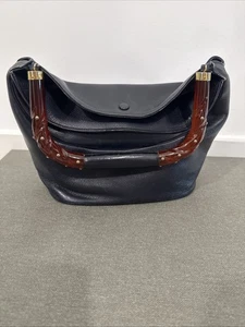 VTG Rare Navy Blue Leather Shoulder Bag Baltic Amber Hand 10”x7”X5” - Picture 1 of 11