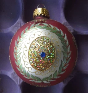 Adorno de vidrio de diseño UT vintage de 3 1/4" oro rojo plata decoración pesada - Imagen 1 de 8