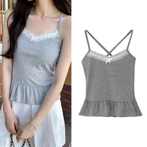 Suspenders Style Retro Glam Top for Women with Elegant Lace and Ruffles - Picture 1 of 18