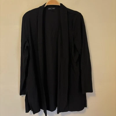 Cárdigan Eileen Fisher Negro Frente Abierto L Mezcla Viscosa Silencioso Lujo Grapa Foto 1 de 4