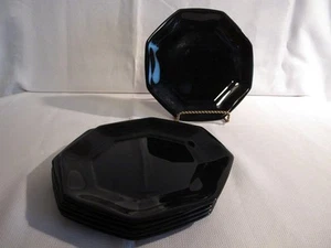 6 Black octagonal OCTIME glass ARCOROC France 8" Dessert Side Salad Plates - Picture 1 of 6