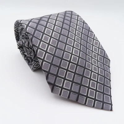 Alfani Neck Tie Mens Silk Gray Black Checked  4" Wide 57" Long - Image 1 of 4