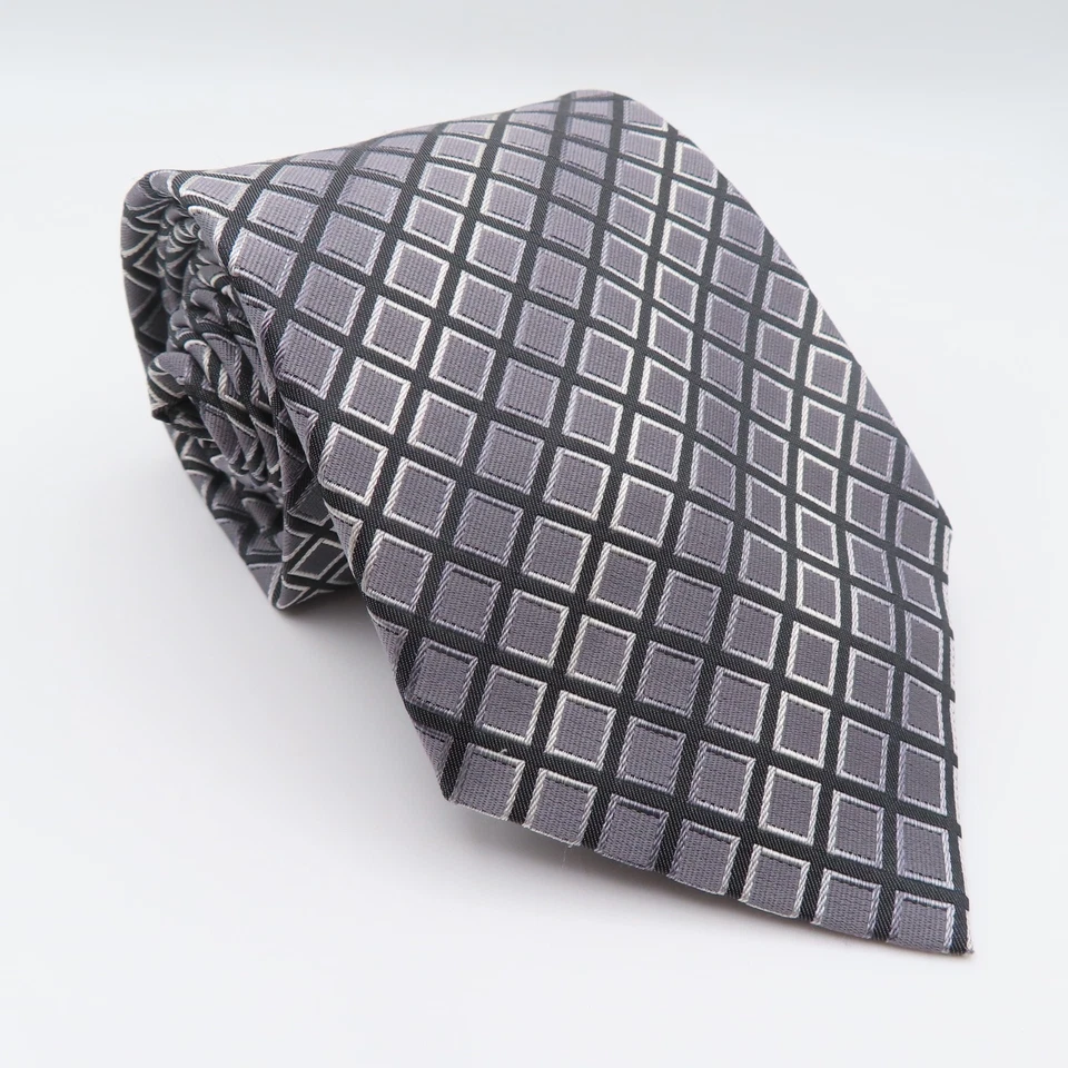 Corbata de cuello Alfani para hombre gris seda negra a cuadros 4" de ancho 57" de largo Foto 1 de 4