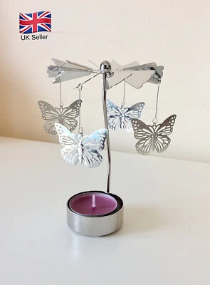 Bird Branch Rotary Carousel Spinning Tea Light Candle Holder Butterfly - Image 1 of 2
