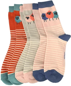 Schaf Socken Damen rosa orange grau Neuheit gestreift Streifen 3er Pack Bambus Baumwolle - Bild 1 von 6
