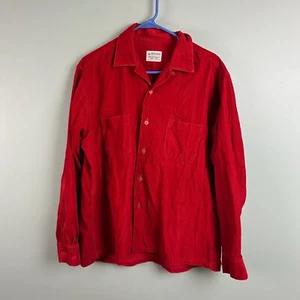 Vintage 1970s Kentfield Corduroy Loop Collar Longsleeve Shirt Large Red 70s - Picture 1 of 9