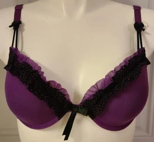 Native Intimates Underwire Lined Demi Bra Ruffle Trim Purple/Black Size 36D - Picture 1 of 10